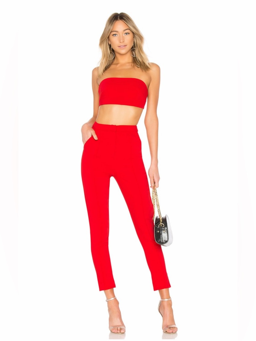 Superdown Revolve Remy Red High Waist Bandeau 2 Piece Co-Ord Outfit Set XS/S NWT